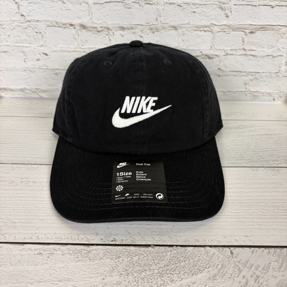 NWT Nike Club Kids' Unstructured Futura Wash Cap FB5063-010 ONE SIZE Black